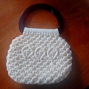 Handmade thickly macrame crocheted lined Burmuda Bag / Purse  new  11"x9"
